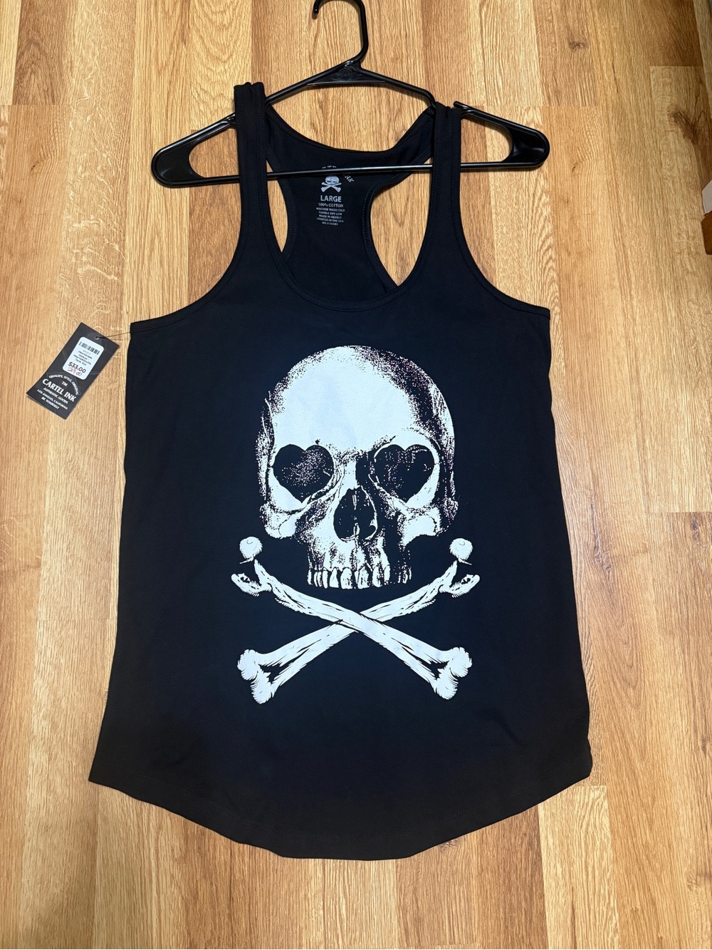Black Skull with Heart Eyes Graphic Racerback Tank Top